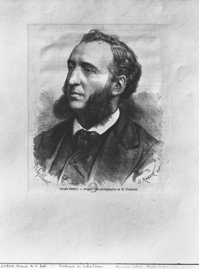 Porträt von Jules Ferry, graviert von J. Robert nach einem Foto von M. Thiebault von Achille Isidore Gilbert
